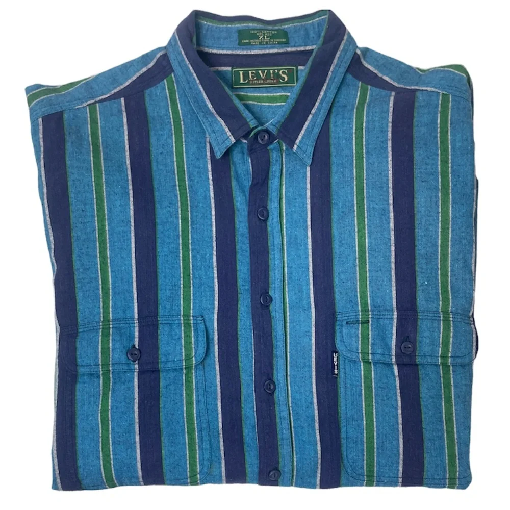 Vintage 80’s 90’s Levi’s Big E Vertical Striped Flannel Shirt Retro Streetwear